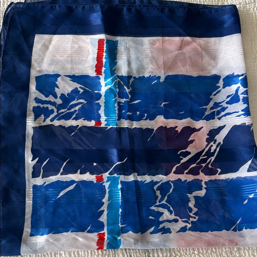 Abstract Blue and Red Silk Scarf